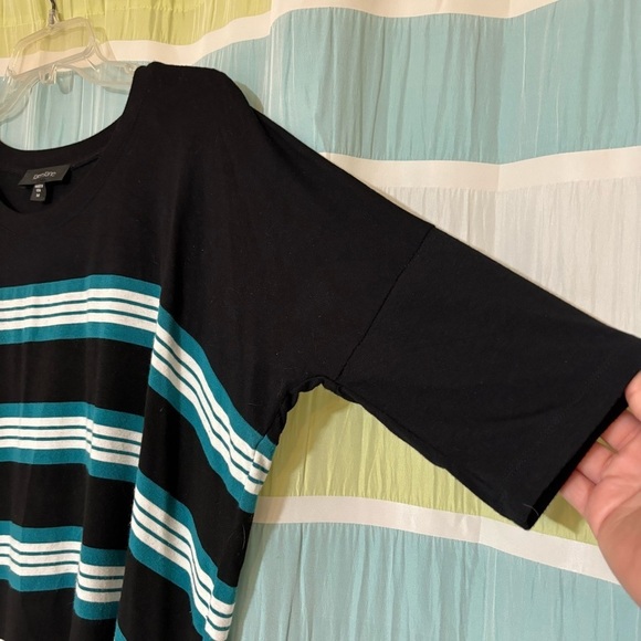 Karen Kane Striped Top Black, White & Turquoise Sz Medium - Picture 7 of 7